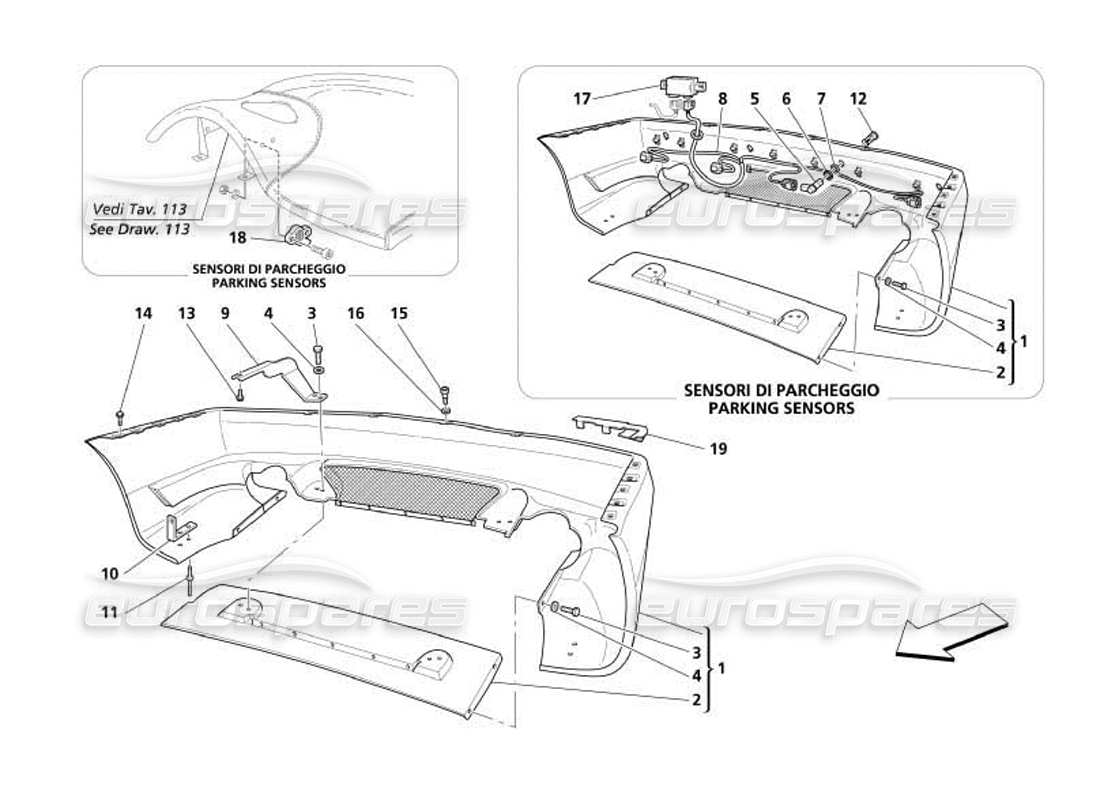 maserati 4200 coupe (2005) schema delle parti paraurti posteriore