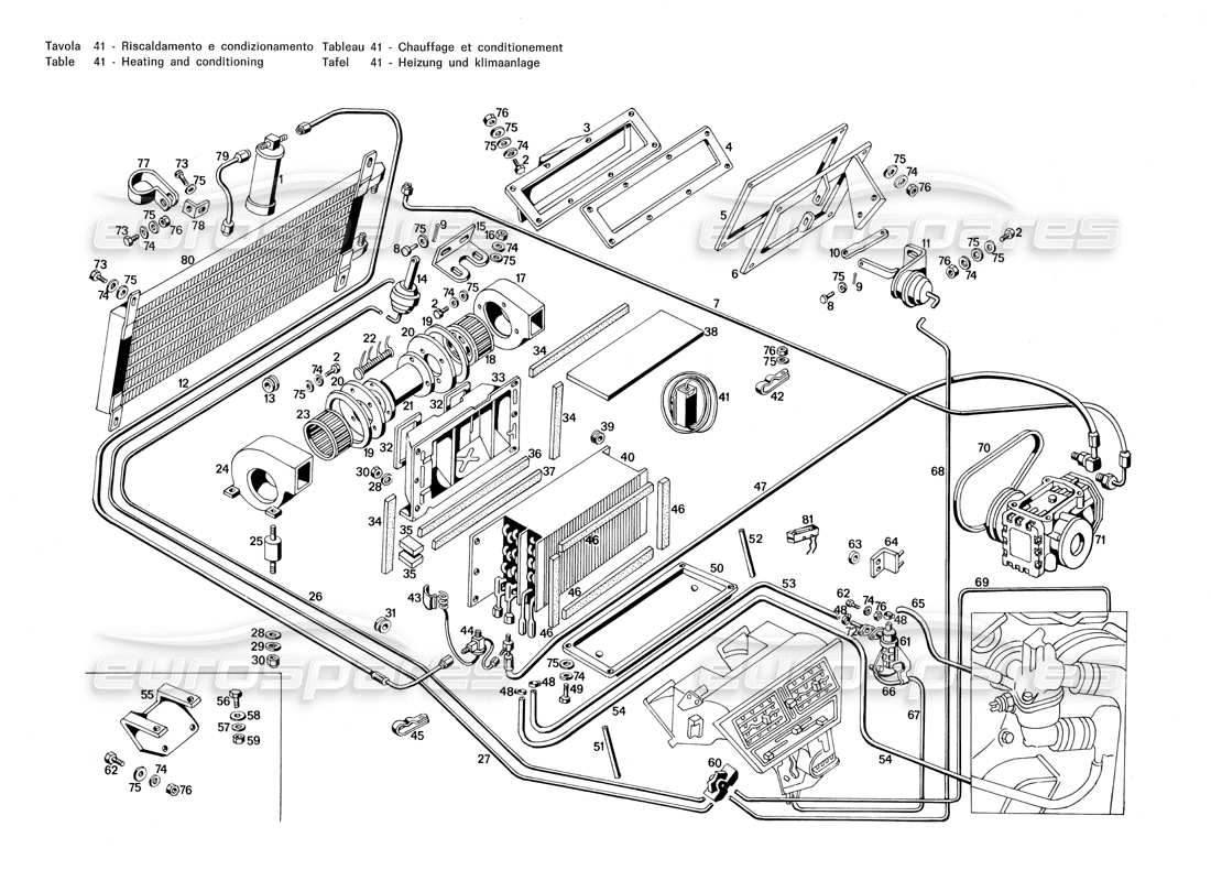 maserati merak 3.0 diagramma delle parti di riscaldamento e condizionamento