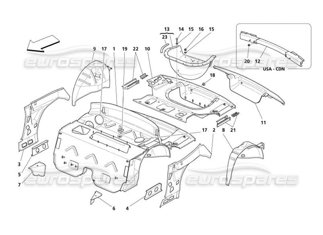 maserati 4200 spyder (2005) diagramma delle parti della struttura posteriore