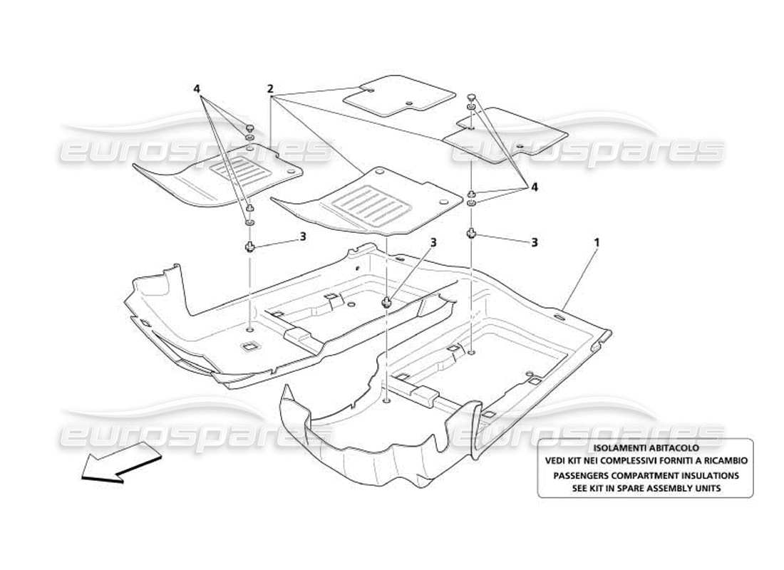 maserati 4200 coupe (2005) schema delle parti della moquette dell'abitacolo passeggeri