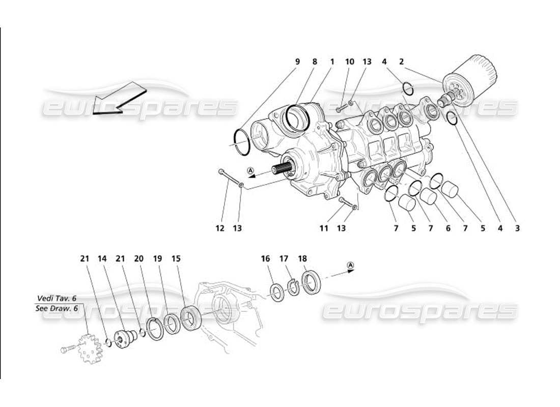 maserati 4200 coupe (2005) diagramma delle parti della pompa acqua-olio