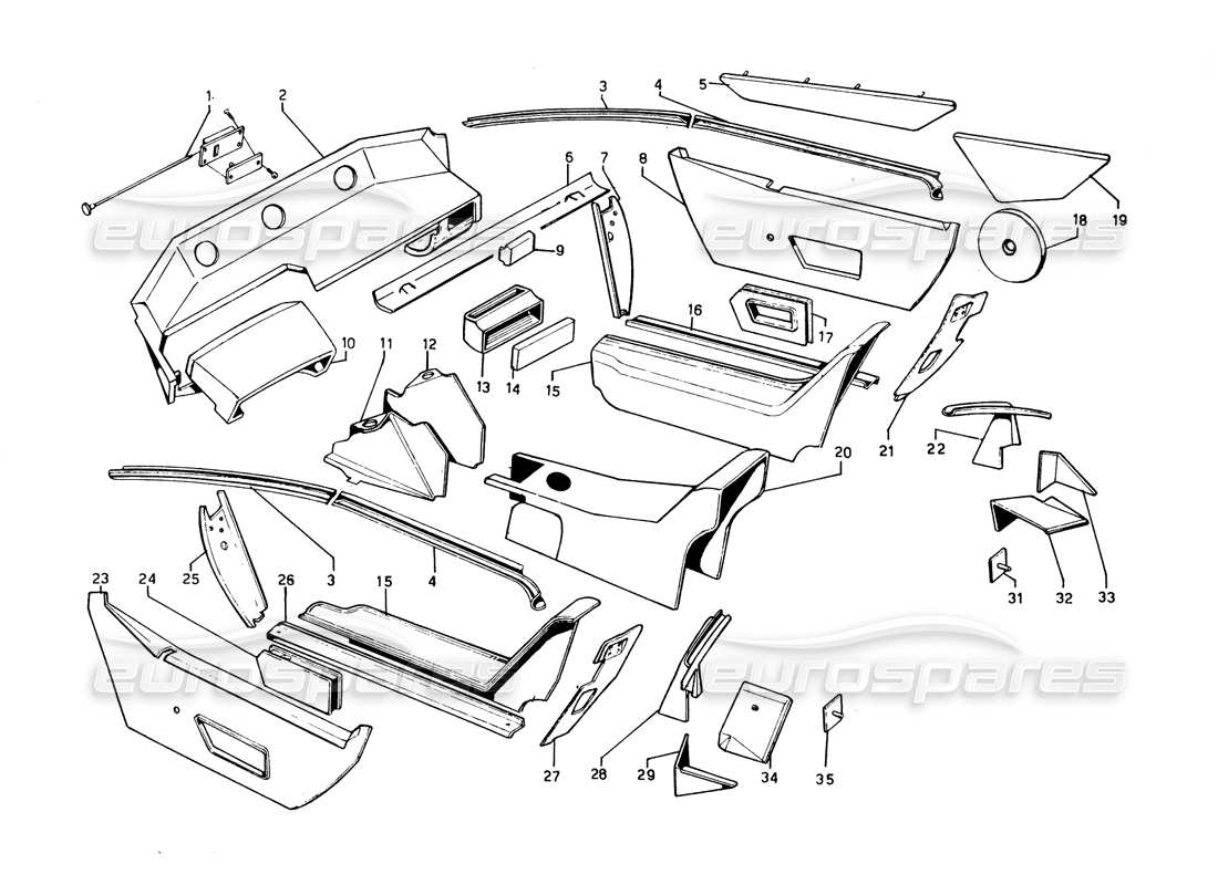 lamborghini countach 5000 qvi (1989) diagramma delle parti dei rivestimenti interni