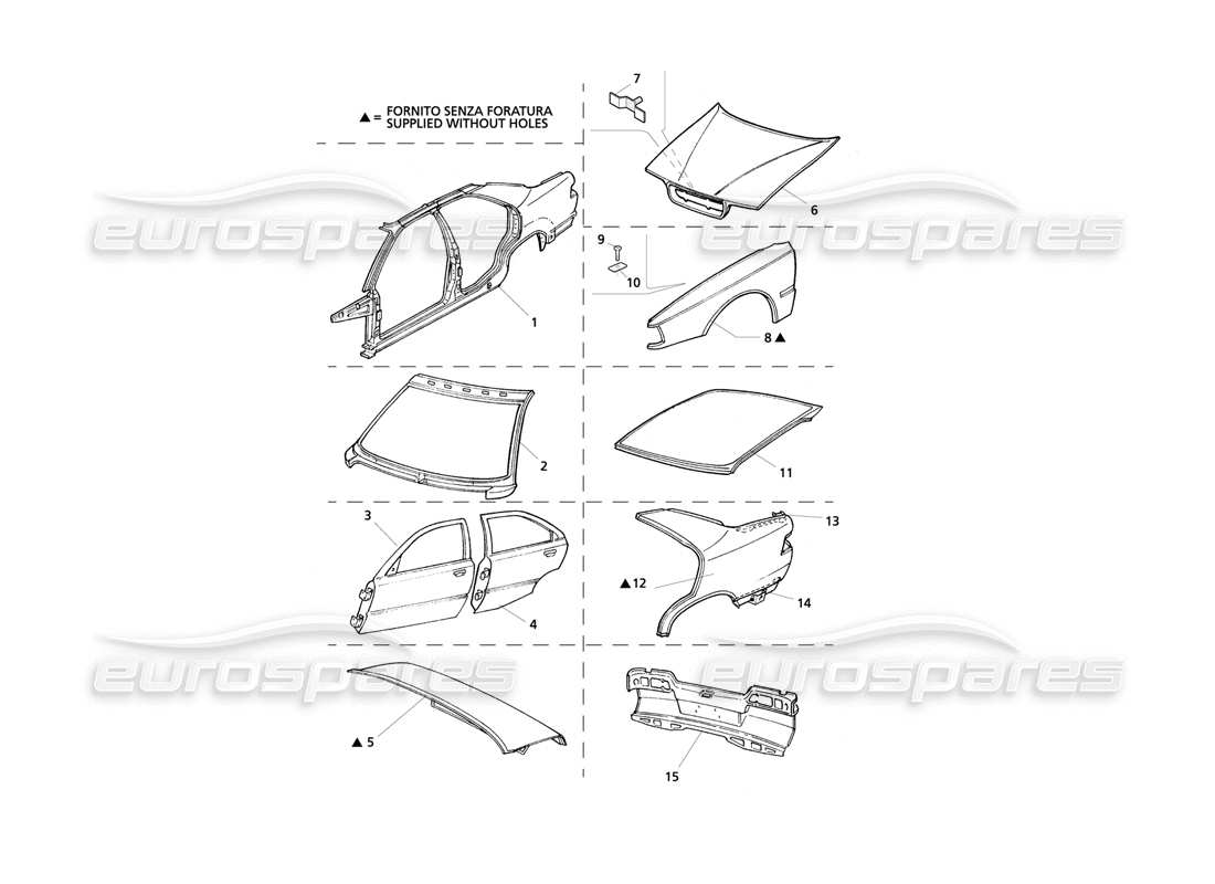 maserati qtp v6 evoluzione scocca della carrozzeria: diagramma delle parti dei pannelli esterni