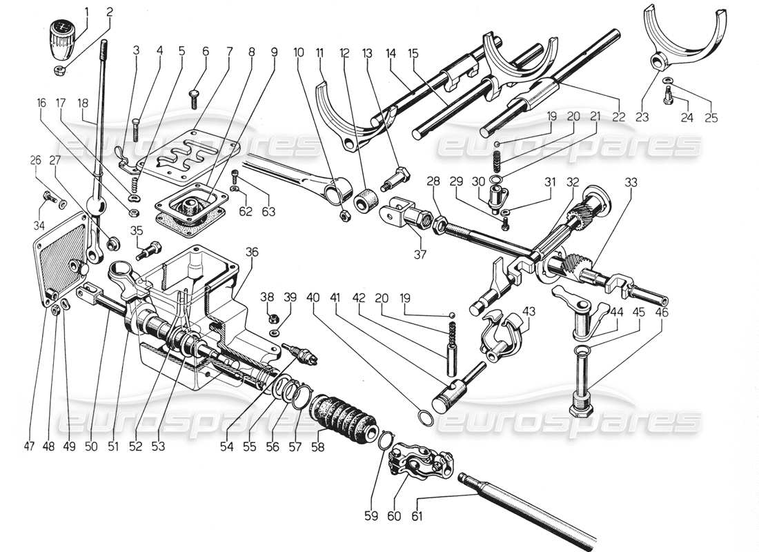 lamborghini urraco p300 schema delle parti della leva del cambio