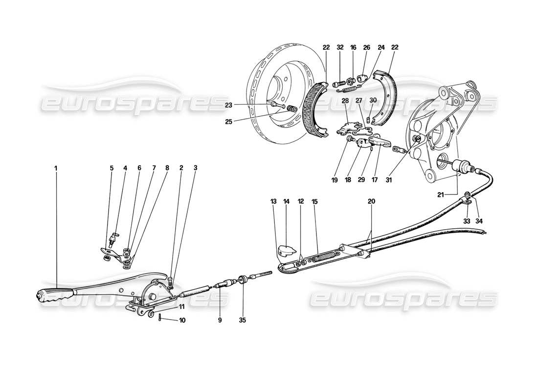 ferrari mondial 3.2 qv (1987) diagramma delle parti del controllo del freno a mano