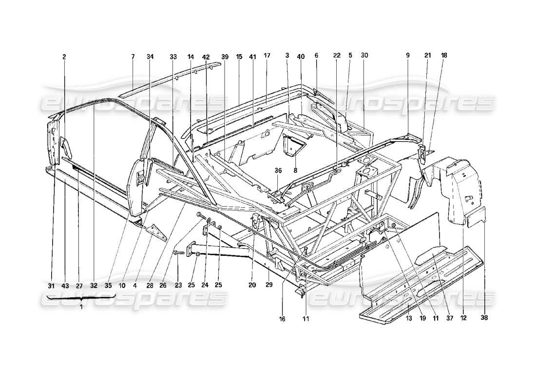 ferrari mondial 3.2 qv (1987) carrozzeria - elementi interni - 3.2 diagramma delle parti mondial coupé