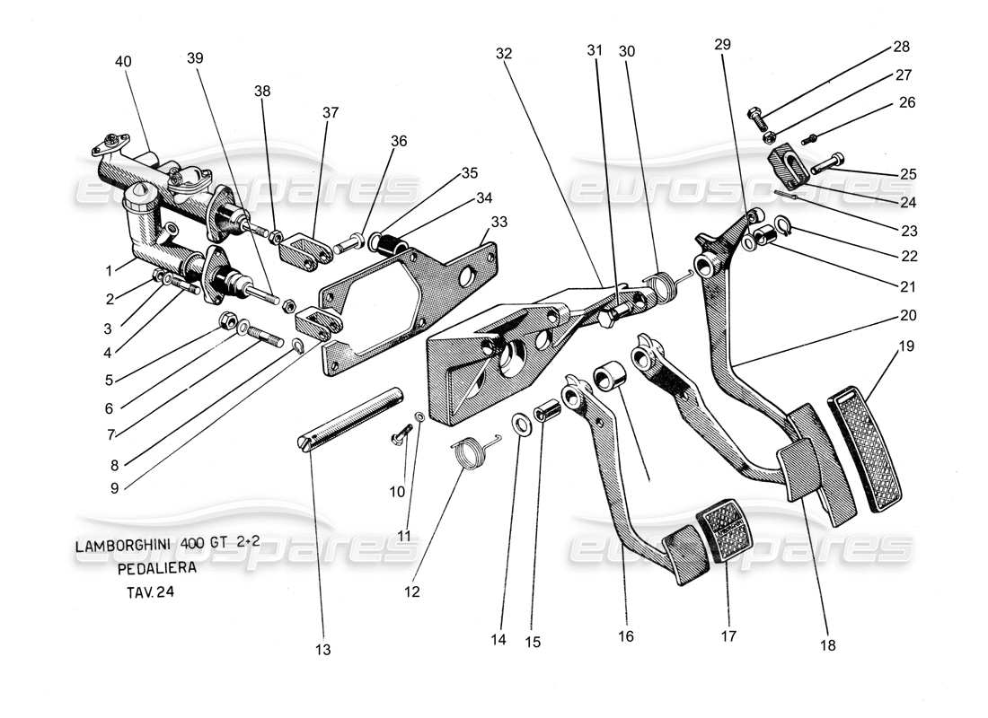 lamborghini 400 gt diagramma delle parti della pedaliera