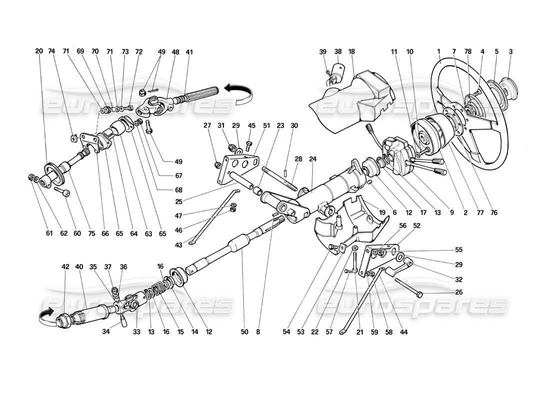 ferrari testarossa (1990) piantone dello sterzo (fino alla vettura n. 75995) diagramma delle parti