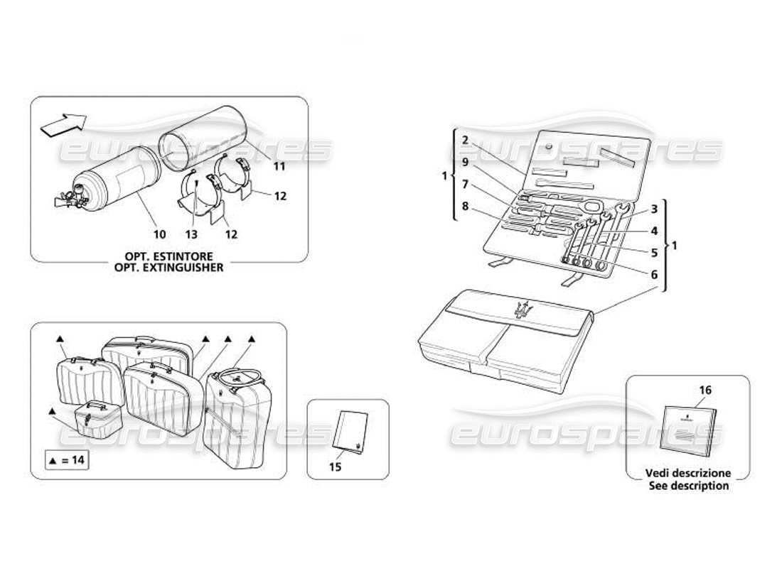 maserati 4200 coupe (2005) diagramma delle parti di attrezzature e accessori degli strumenti