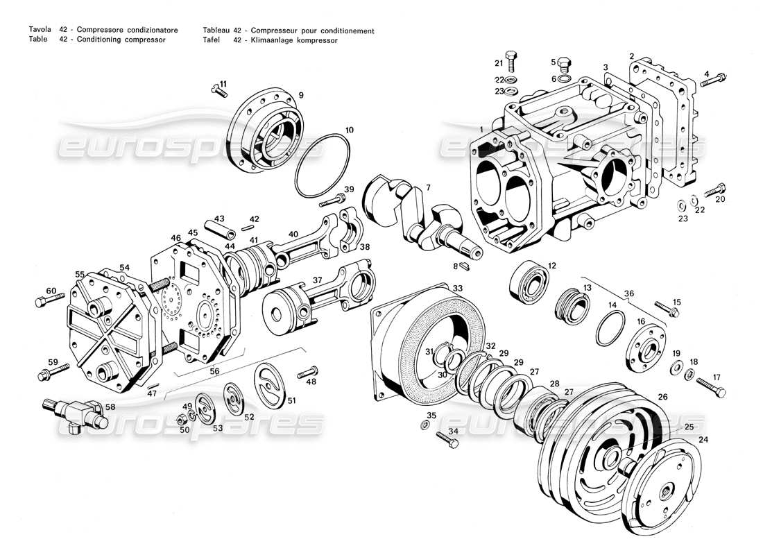 maserati merak 3.0 diagramma delle parti del compressore di condizionamento