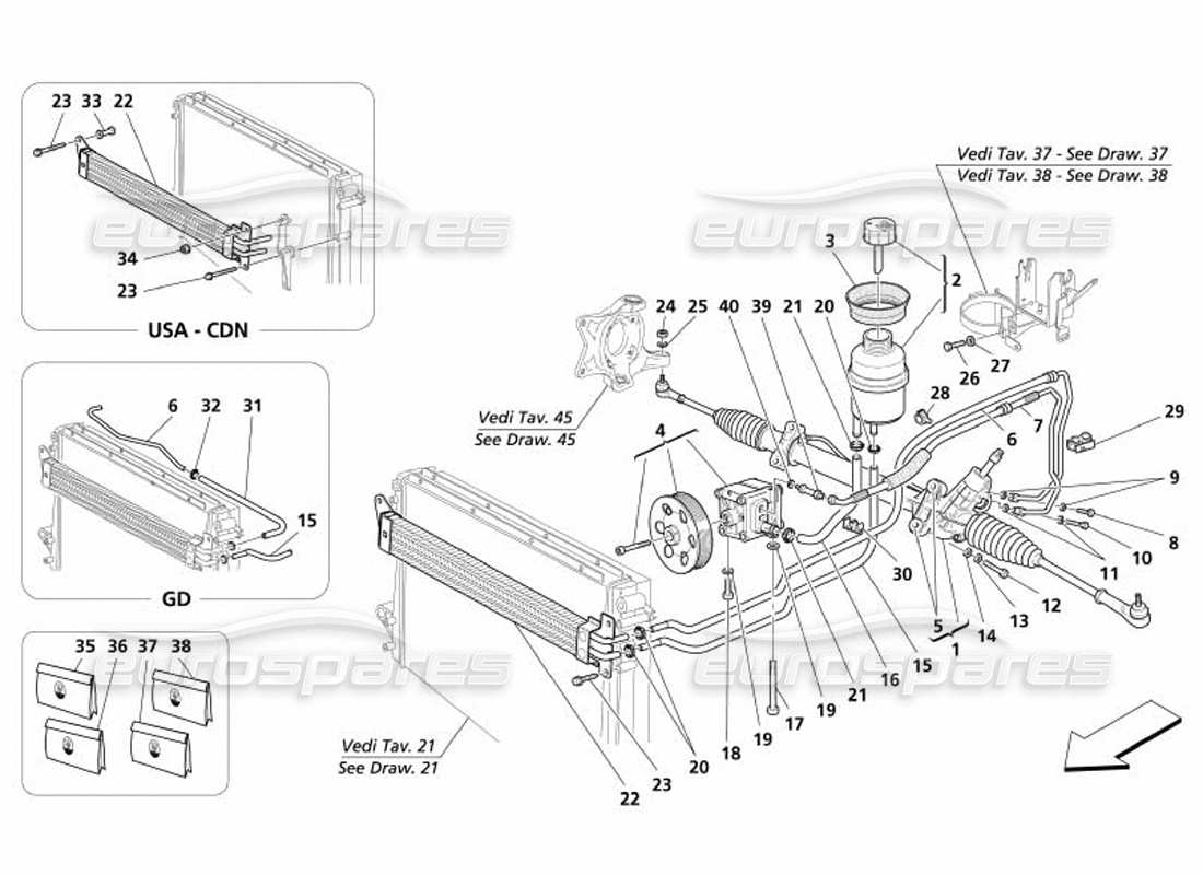 maserati 4200 spyder (2005) schema delle parti della scatola dello sterzo