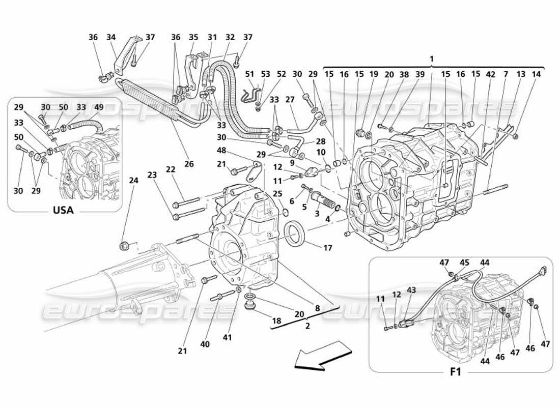 maserati 4200 coupe (2005) schema delle parti del cambio - coperchio - radiatore dell'olio del cambio