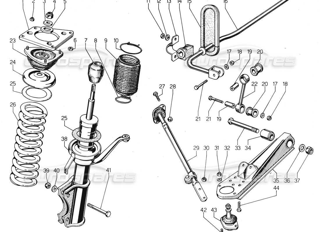 lamborghini urraco p300 diagramma delle parti della sospensione anteriore