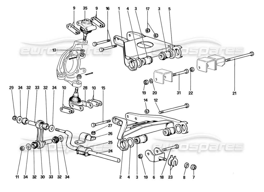 ferrari 328 (1988) sospensioni anteriori - bracci trasversali (fino all'auto n. 76625) diagramma delle parti