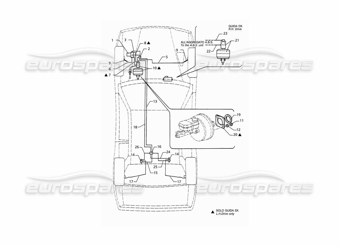 maserati ghibli 2.8 gt (variante) tubi dei freni idraulici abs diagramma delle parti