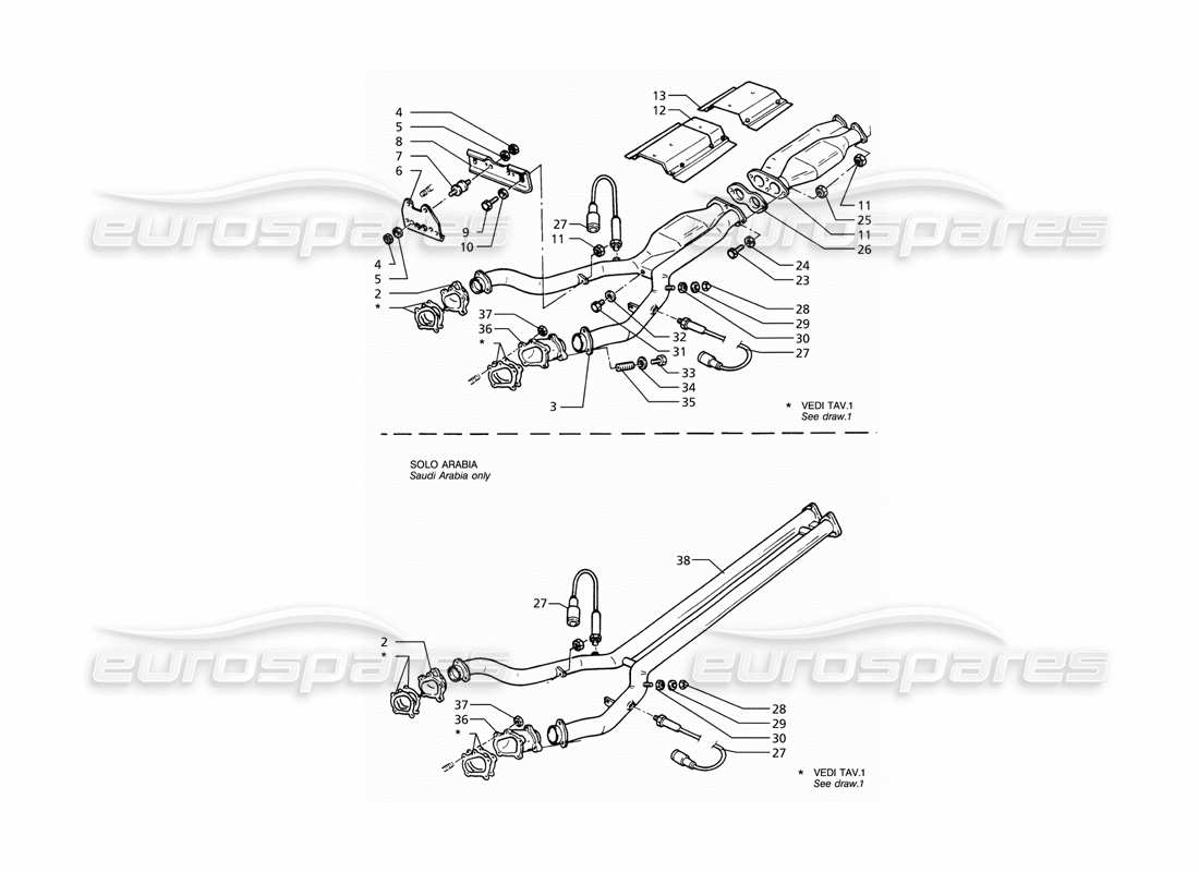 maserati ghibli 2.8 gt (variante) sistema di scarico anteriore diagramma delle parti