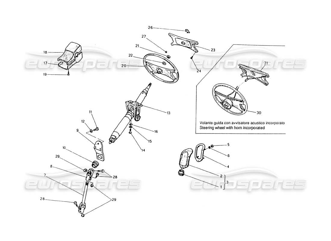 maserati 418 / 4.24v / 430 schema delle parti del piantone dello sterzo e del volante