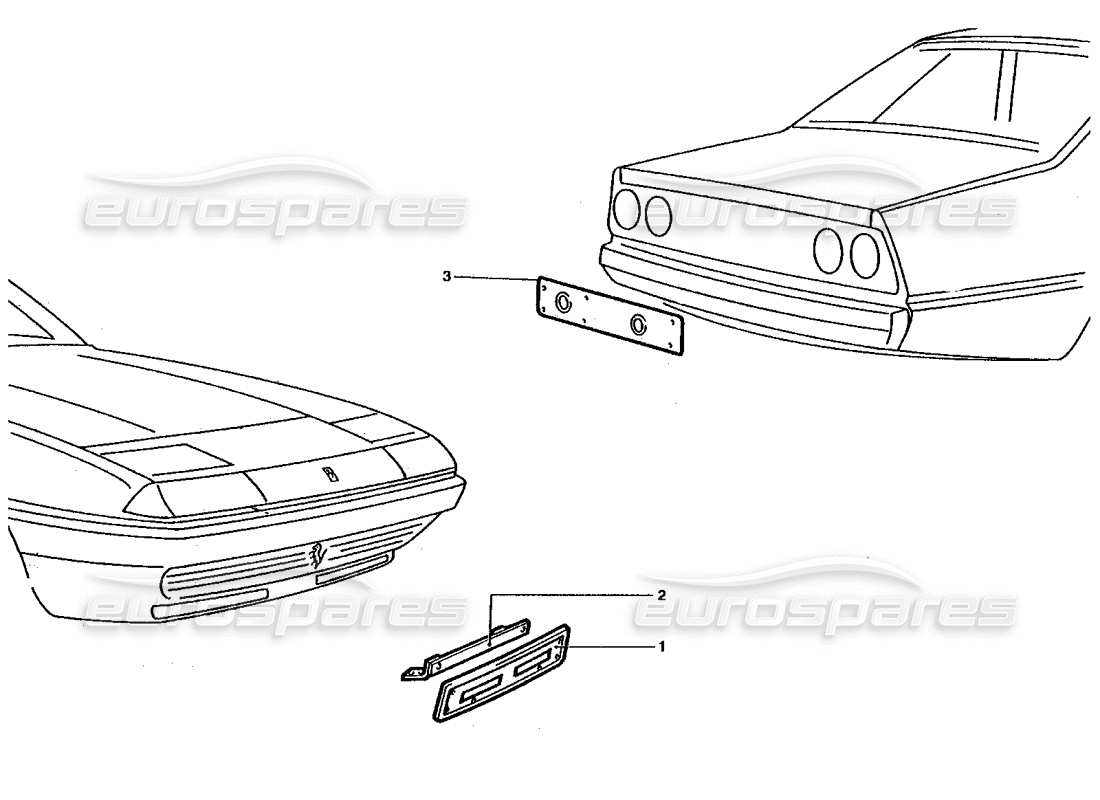 ferrari 400 gt / 400i (coachwork) diagramma delle parti del portatarga anteriore e posteriore