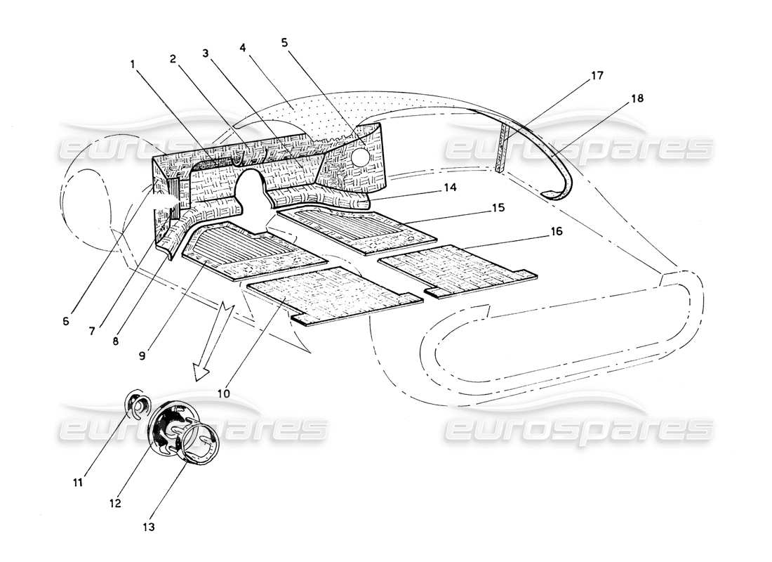 ferrari 206 gt dino (coachwork) diagramma delle parti della moquette della cabina