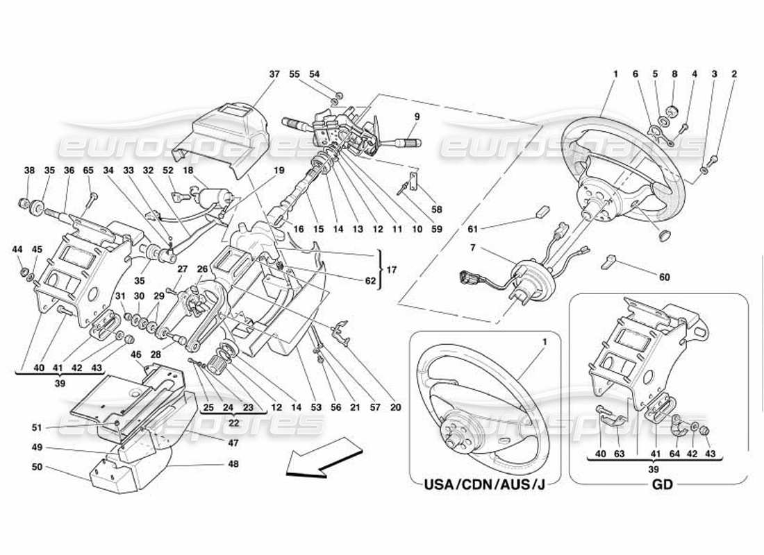 ferrari 550 barchetta diagramma delle parti del piantone dello sterzo