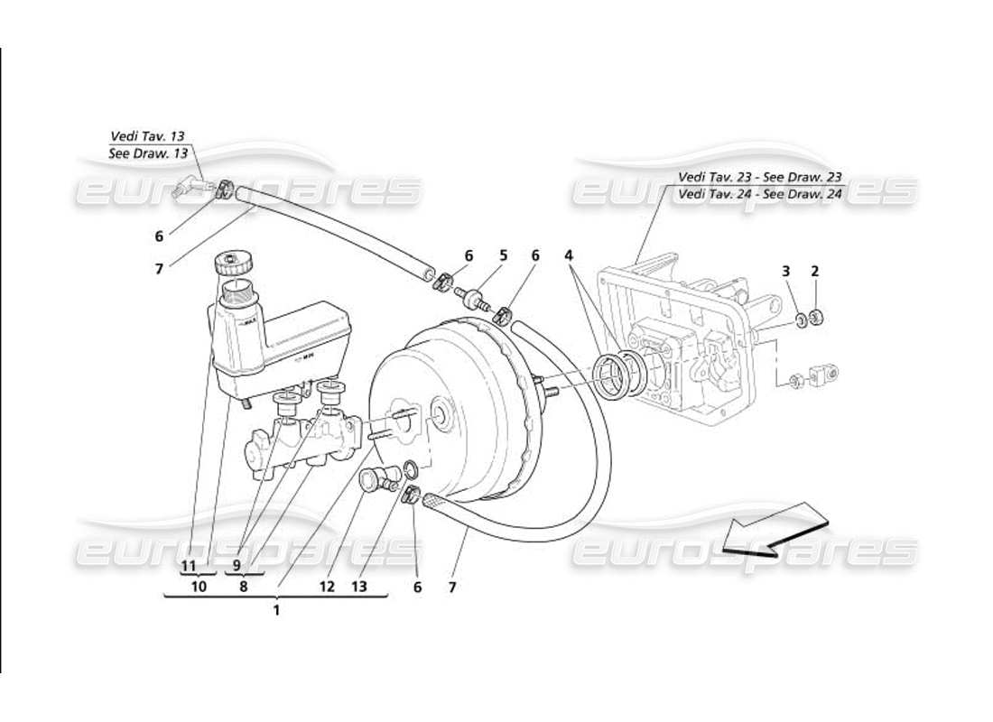 maserati 4200 gransport (2005) controllo idraulico dei freni diagramma delle parti