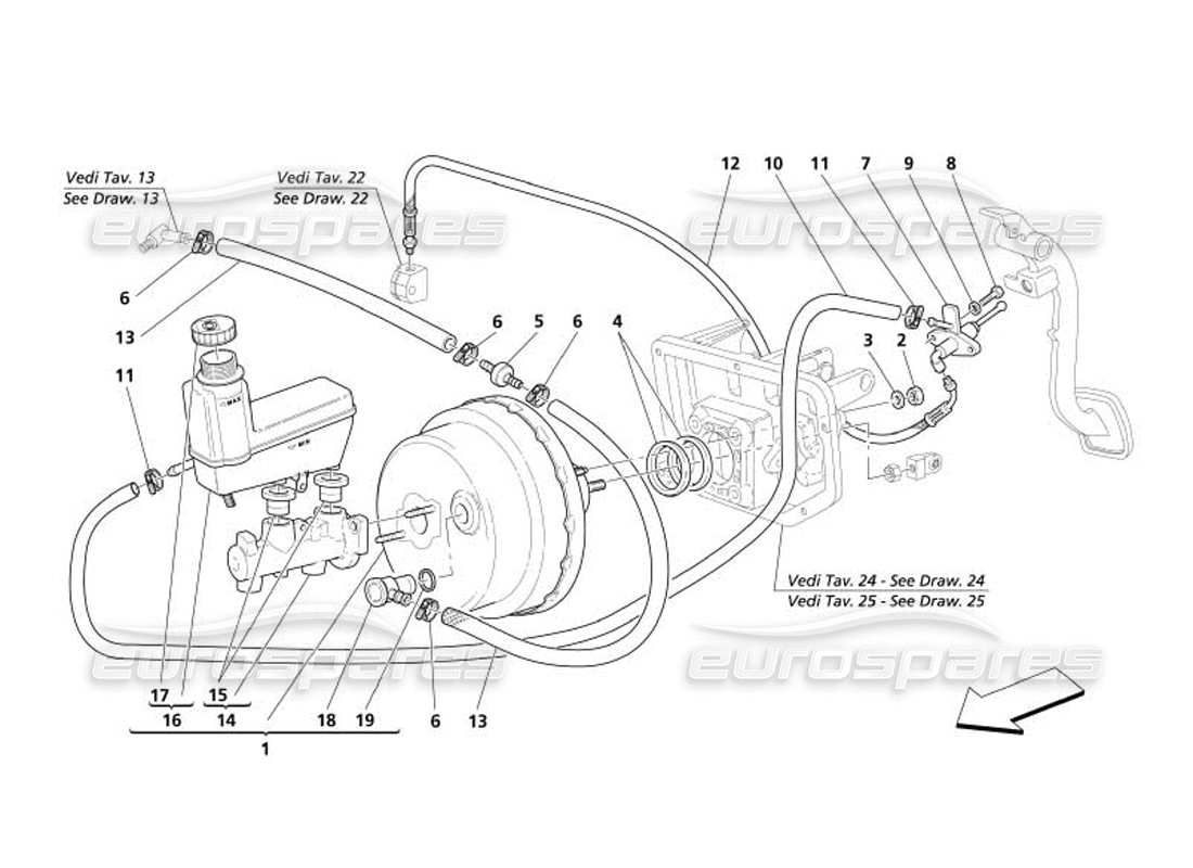 maserati 4200 coupe (2005) schema parziale dei comandi idraulici di freni e frizione