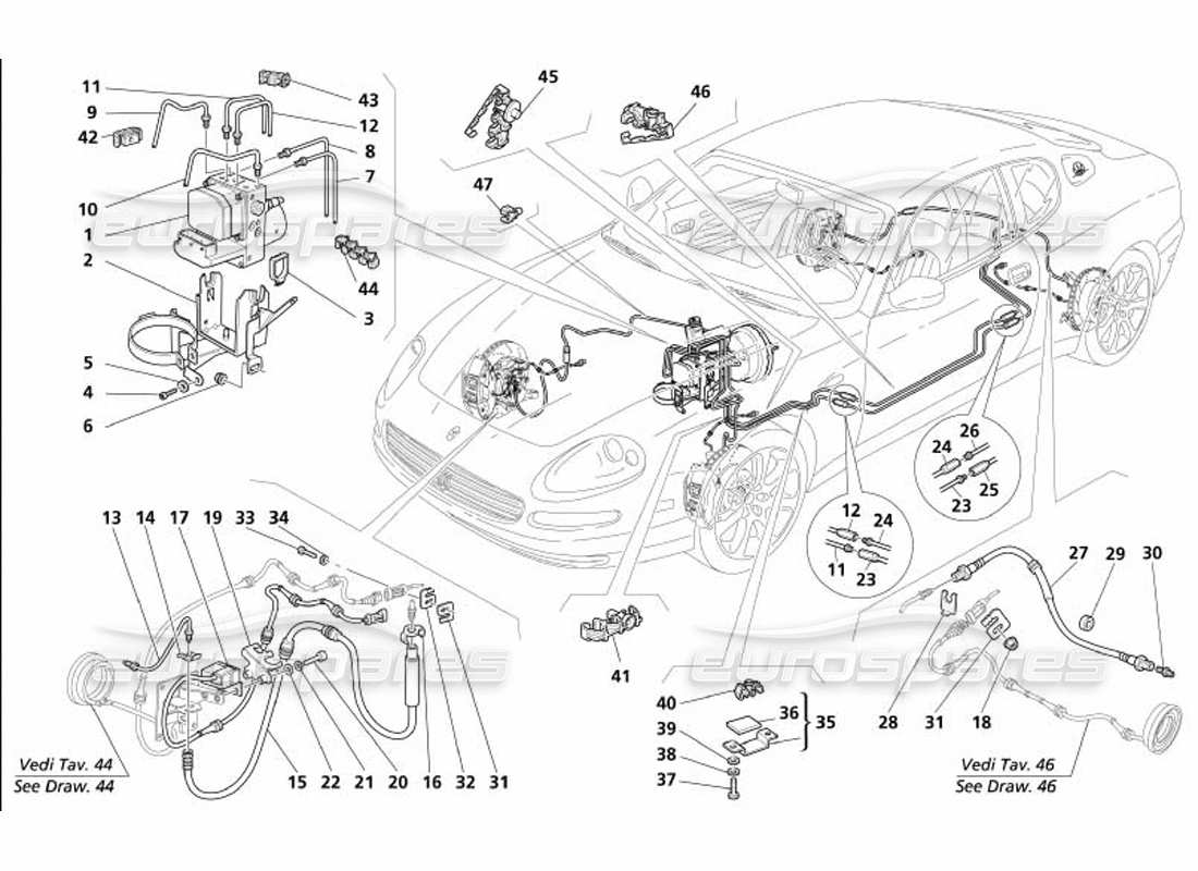 maserati 4200 coupe (2005) sistema frenante -non per gd- schema delle parti