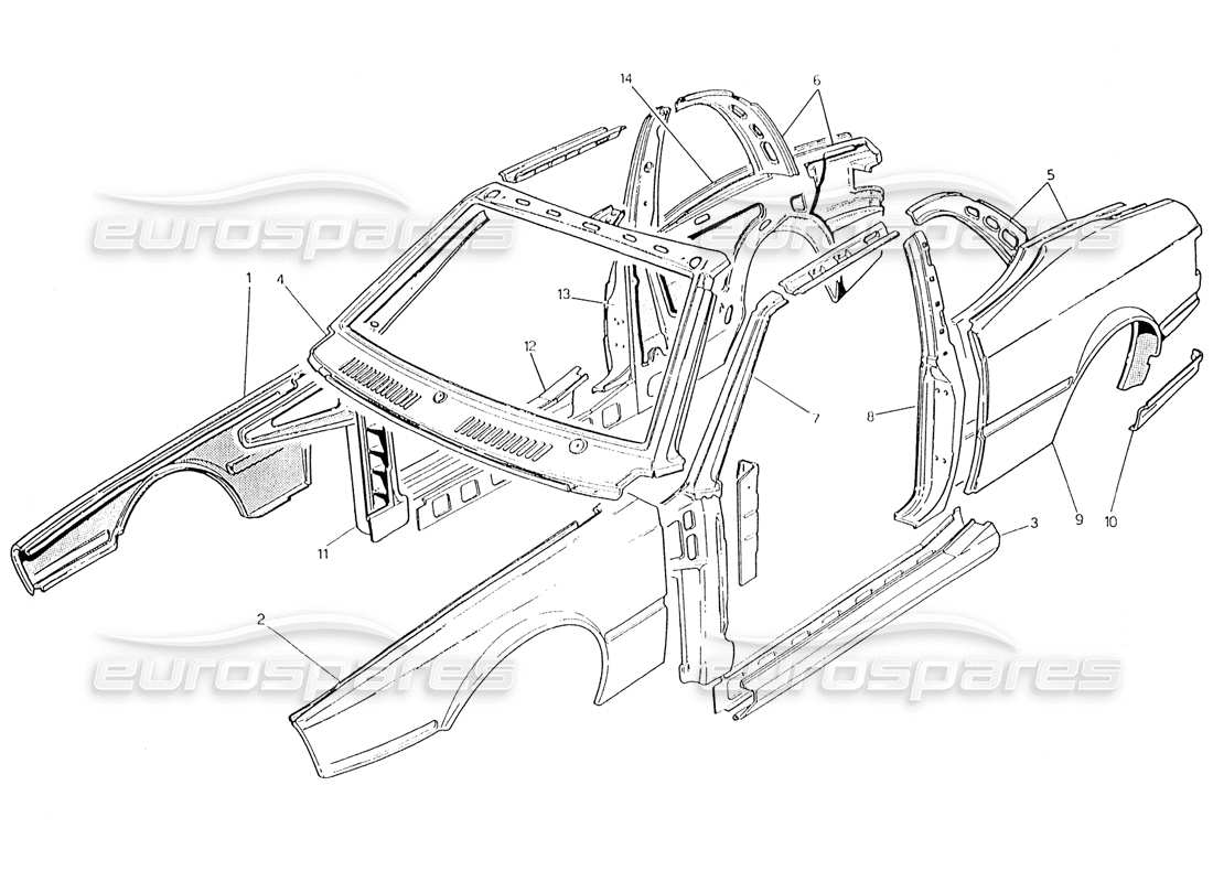 maserati karif 2.8 scocca della carrozzeria: pannelli esterni diagramma delle parti
