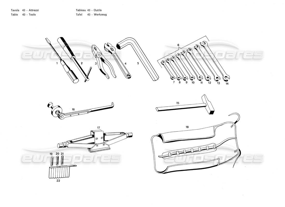 maserati merak 3.0 diagramma delle parti degli strumenti