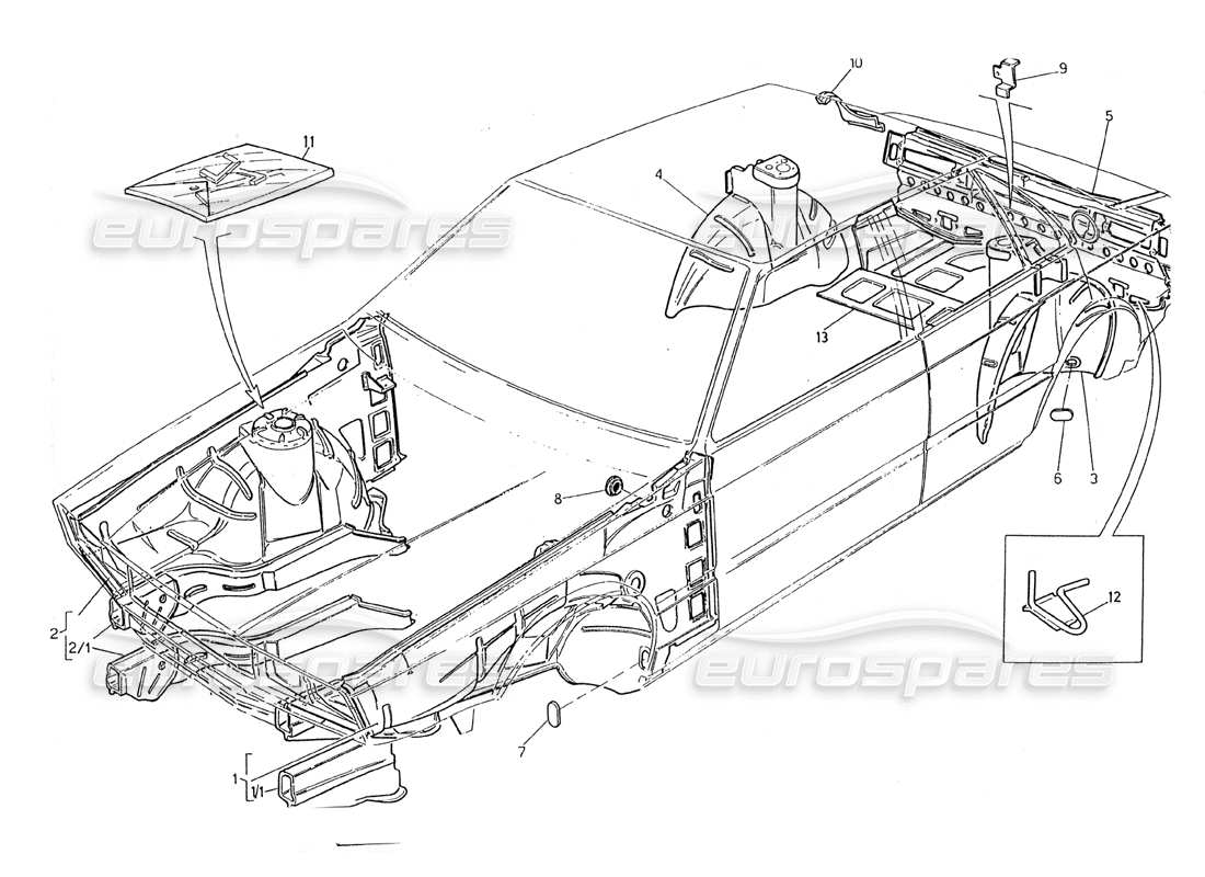 maserati 2.24v scocca della carrozzeria: diagramma delle parti dei pannelli interni