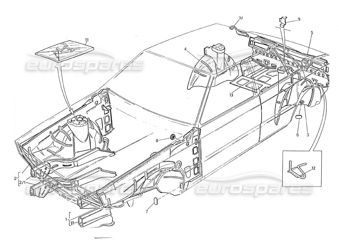 maserati 2.24v carrozzeria: pannelli interni diagramma delle parti