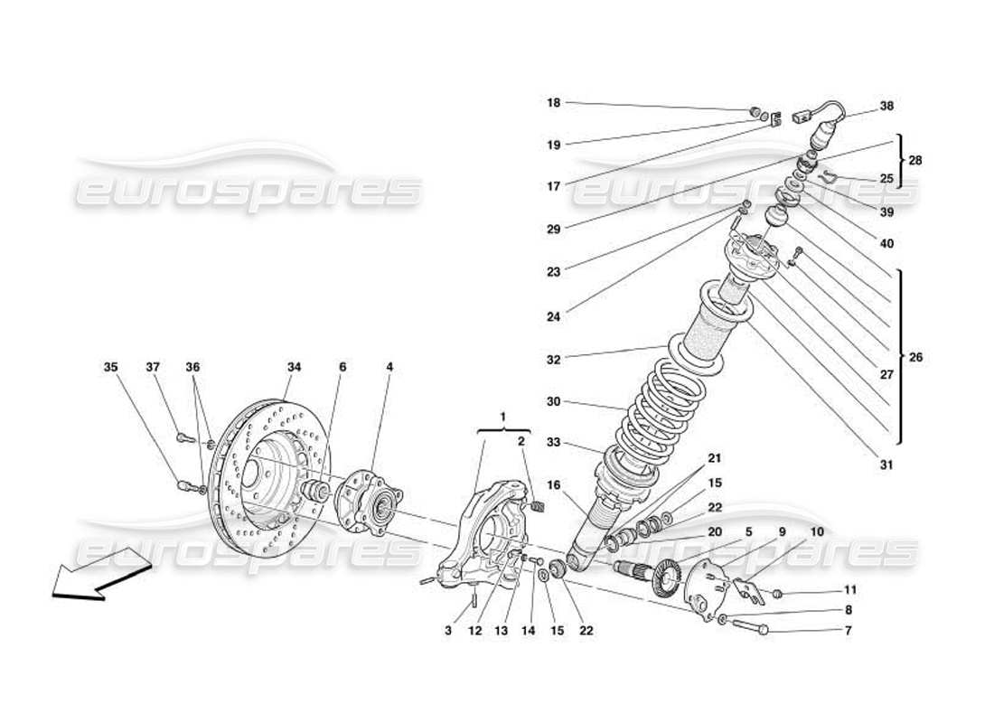 ferrari 550 barchetta sospensione anteriore - ammortizzatore e disco freno schema delle parti