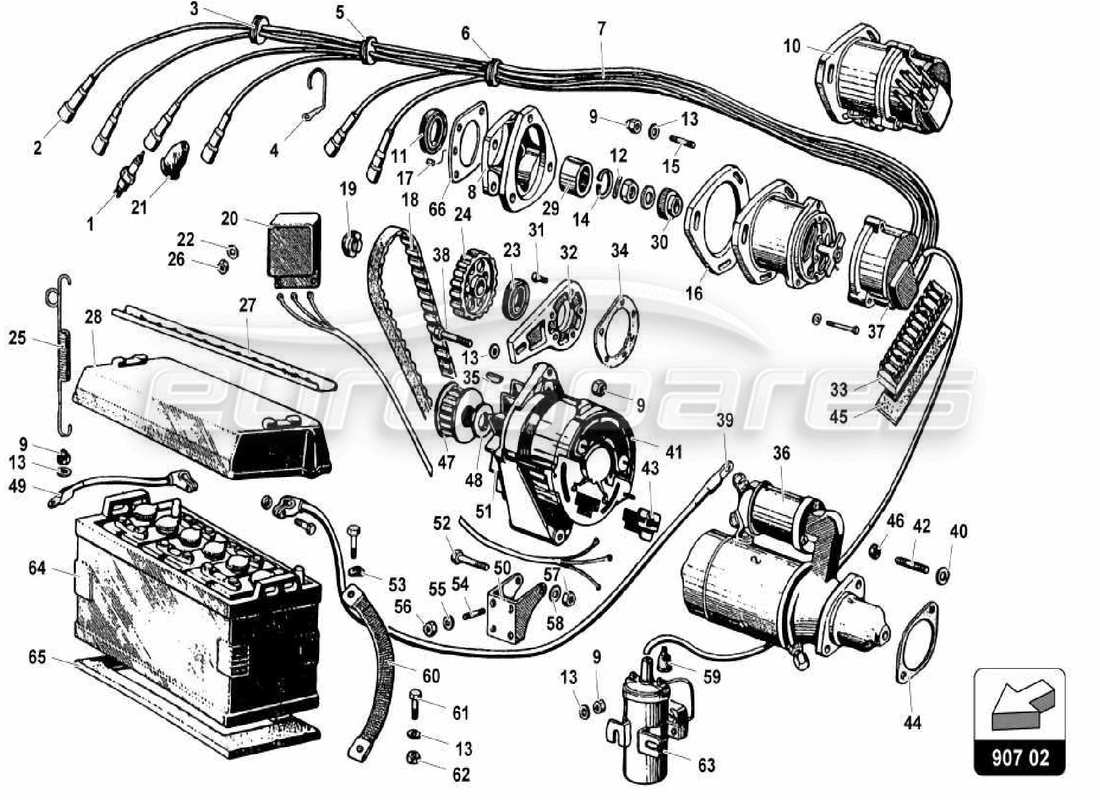 lamborghini miura p400 schema delle parti dell'impianto elettrico