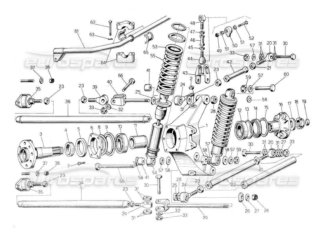 lamborghini countach 5000 qvi (1989) diagramma delle parti della sospensione posteriore