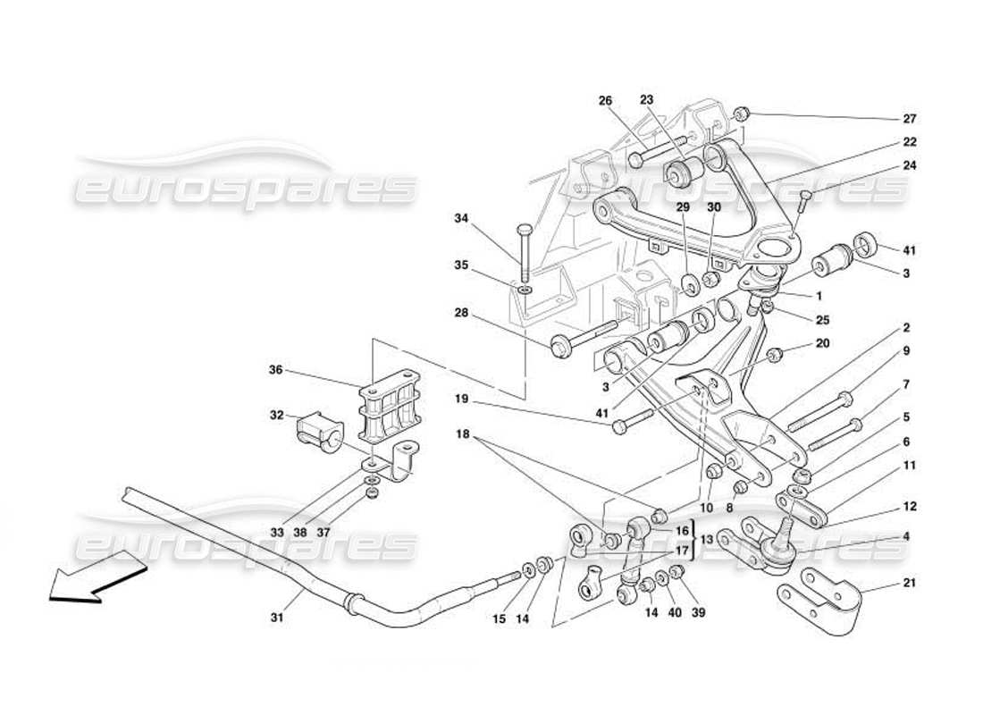 ferrari 550 barchetta sospensioni anteriori: schema delle parti bracci trasversali e barra stabilizzatrice