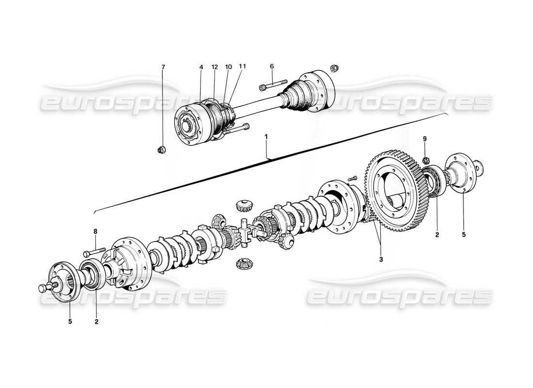 ferrari mondial 3.2 qv (1987) differenziale e semiassi diagramma delle parti