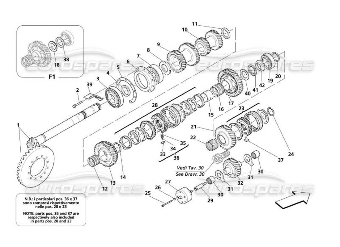 maserati 4200 coupe (2005) diagramma delle parti degli ingranaggi dell'albero di rinvio