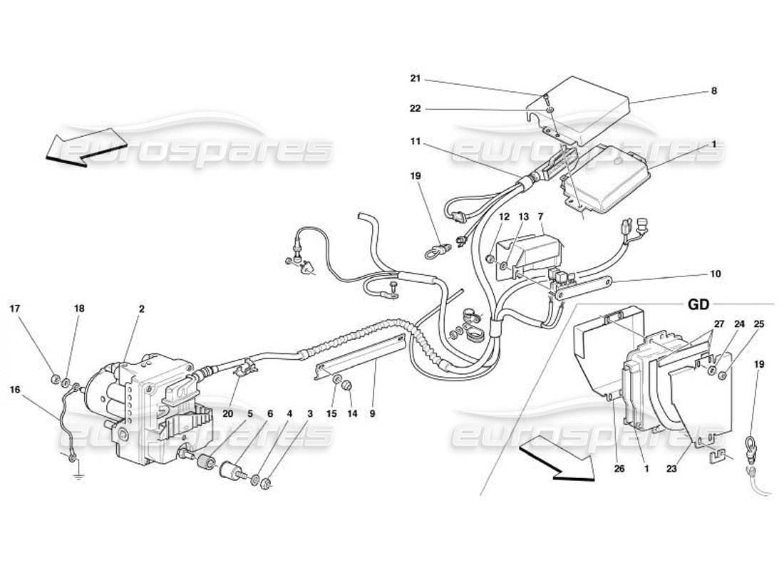 ferrari 550 barchetta schema delle parti dell'unità di controllo e dell'attrezzatura idraulica per il sistema abs-asr