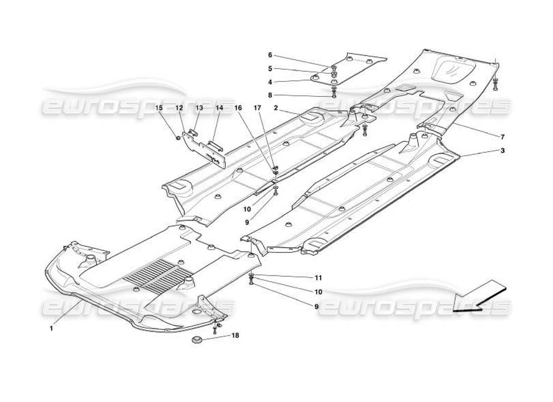 ferrari 550 barchetta diagramma delle parti del piatto del pavimento piatto