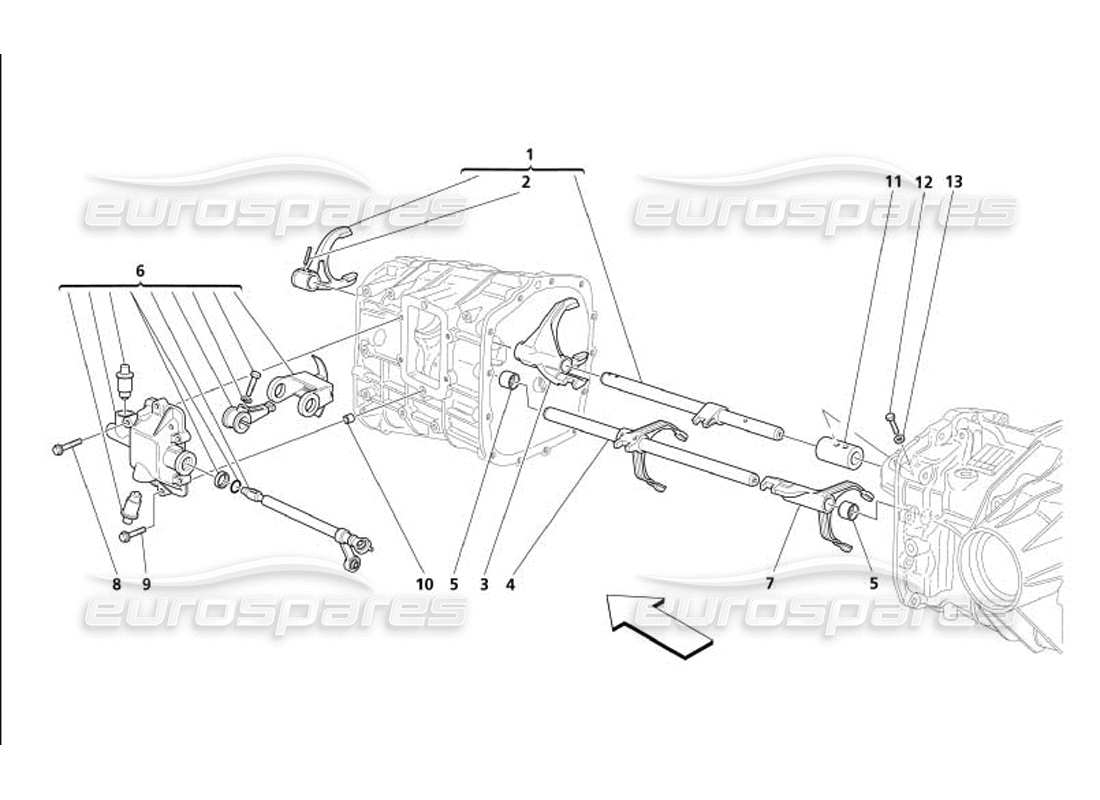maserati 4200 coupe (2005) diagramma delle parti dei controlli interni del cambio