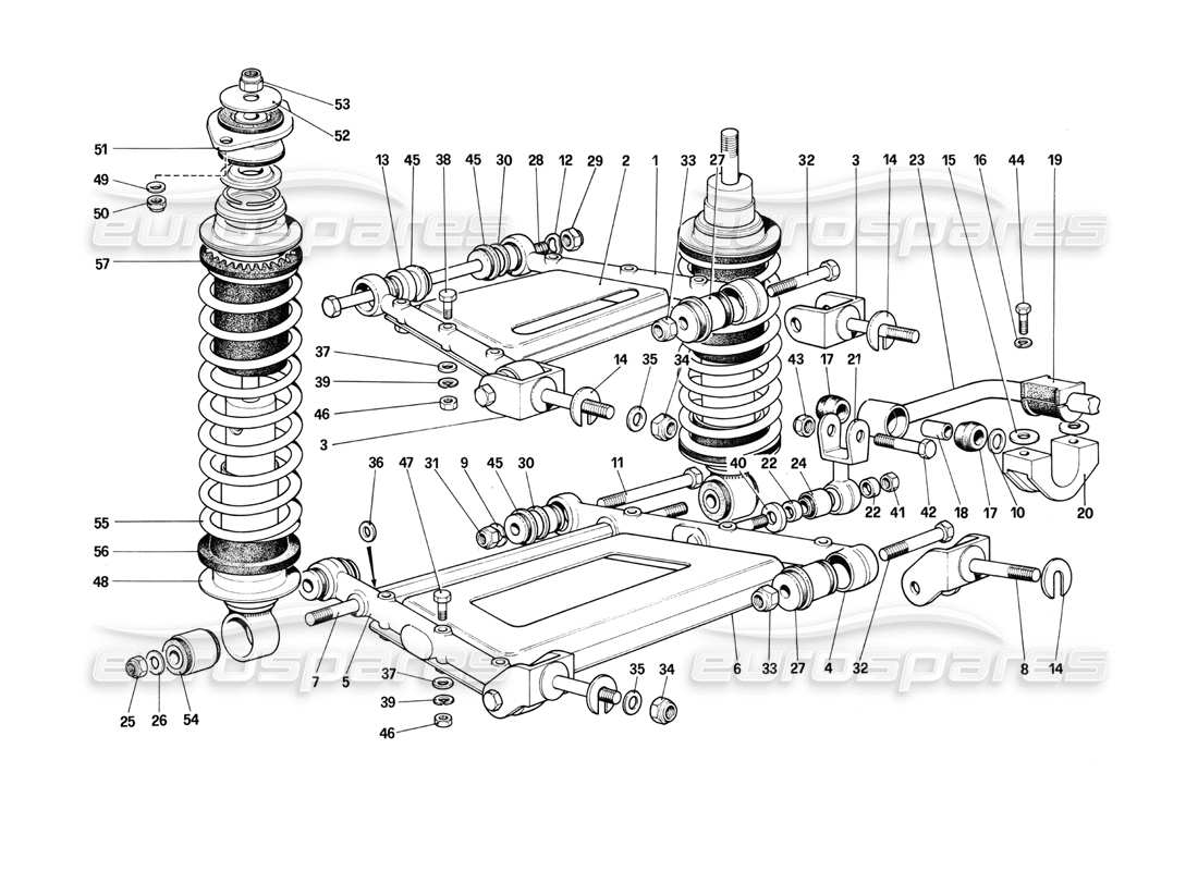 ferrari 412 (mechanical) sospensioni posteriori - leve e ammortizzatori diagramma delle parti