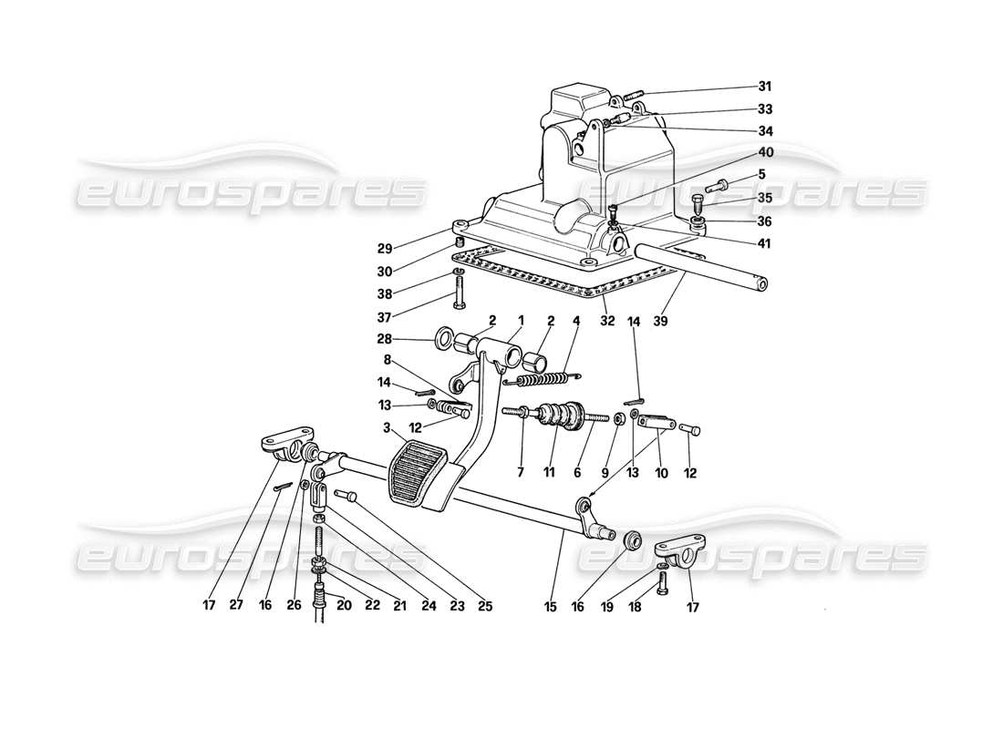 ferrari 328 (1988) schema parziale pedaliera - comando frizione (per auto con sistema antislittamento - varianti per versione con guida a destra).
