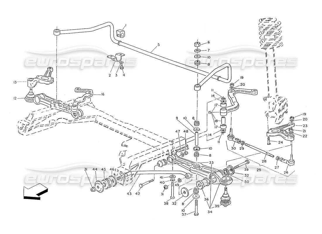 maserati ghibli 2.8 (non abs) bracci della sospensione anteriore diagramma delle parti