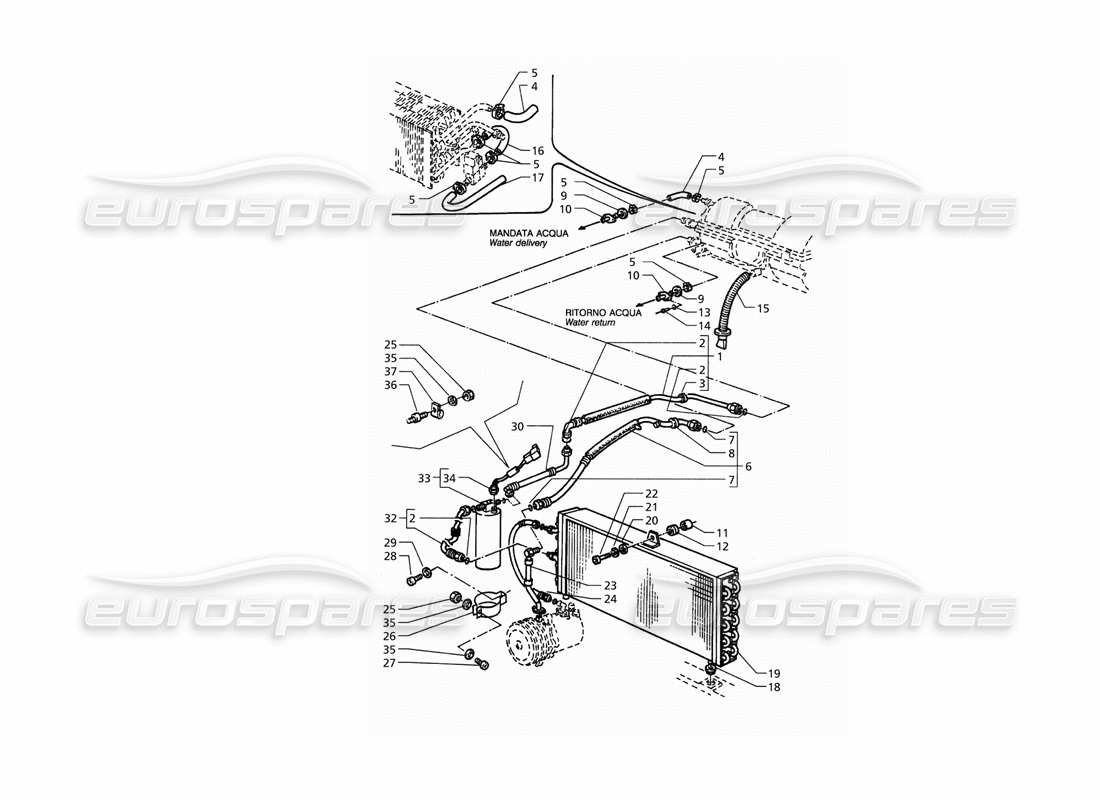 maserati qtp. 3.2 v8 (1999) schema delle parti del sistema di climatizzazione (guida a sinistra) con freon r12