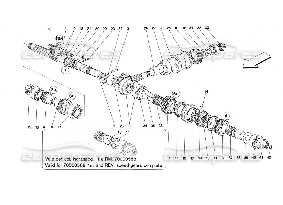 ferrari 348 (1993) tb / ts ingranaggi dell'albero principale diagramma delle parti