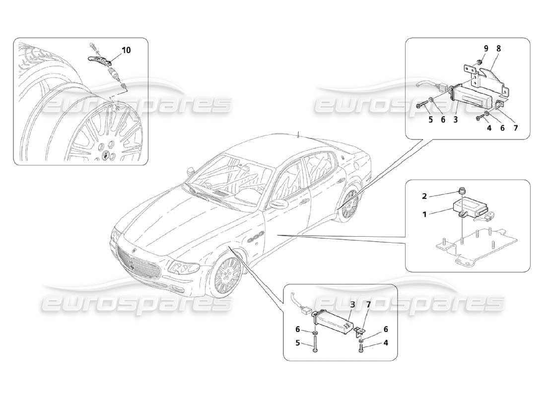 maserati qtp. (2006) 4.2 schema delle parti del sistema di controllo della pressione dei pneumatici -opzionale-