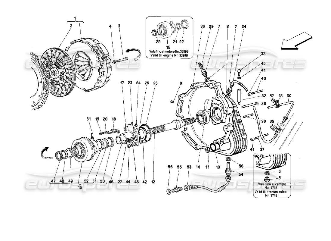 ferrari 512 tr diagramma delle parti dei comandi della frizione