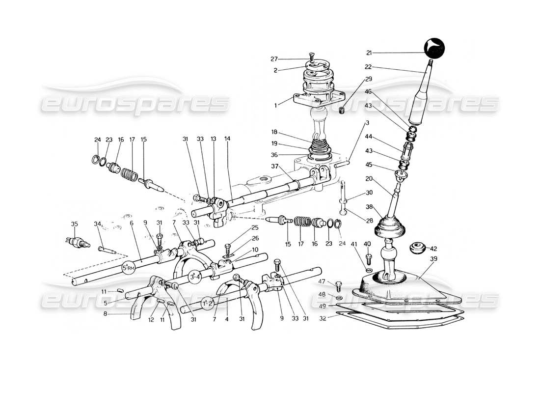 ferrari 400 gt (mechanical) comandi interni ed esterni del cambio (400 gt) diagramma delle parti