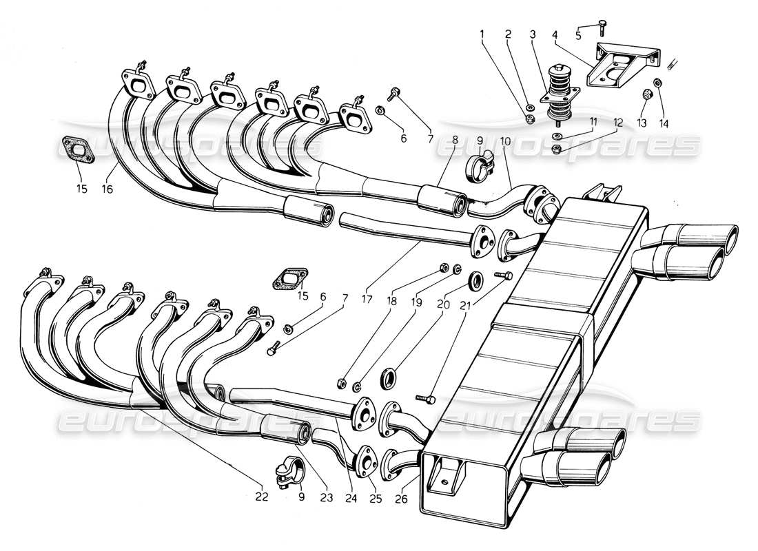lamborghini countach 5000 qv (1985) diagramma delle parti dei tubi di scarico