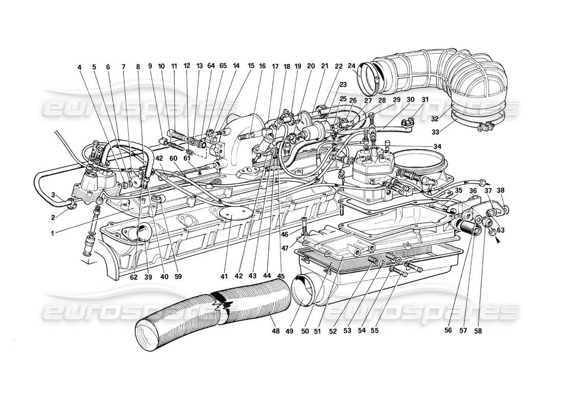 ferrari 412 (mechanical) sistema di iniezione del carburante: aspirazione dell'aria, linee diagramma delle parti